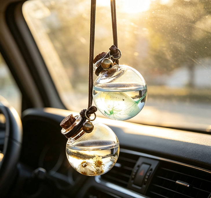 Car-Mounted Preserved Flower Glass Hanging Diffuser Bottle – Rearview Mirror Fragrance Pendant - Image 2