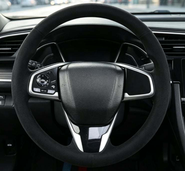 Black Suede-Texture Steering Wheel Cover – Matte, Non-Slip Protection - Image 2