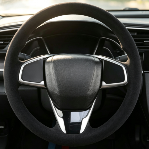 Black Suede-Texture Steering Wheel Cover – Matte, Non-Slip Protection