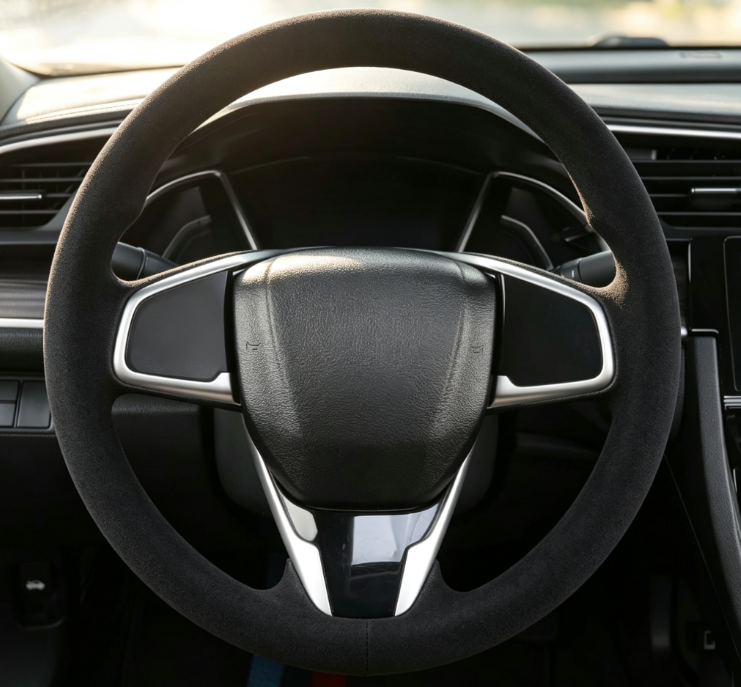 Black Suede-Texture Steering Wheel Cover – Matte, Non-Slip Protection