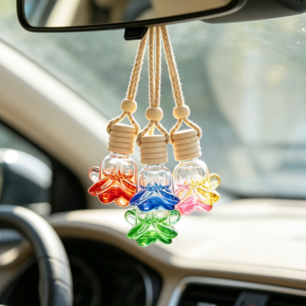 Multicolor Floral-Shaped Glass Car Aromatherapy Pendant – Rearview Mirror Hanging Diffuser