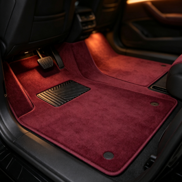 Burgundy Custom Short-Pile Car Floor Mats – Premium Dual-Layer Design