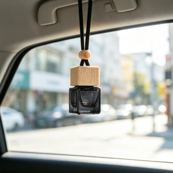 Matte Black Square Glass Car Hanging Diffuser with Solid Wood Cap