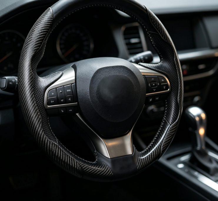 Segmented Carbon Fiber Texture Car Steering Wheel Cover – Non-slip & Breathable - Image 2
