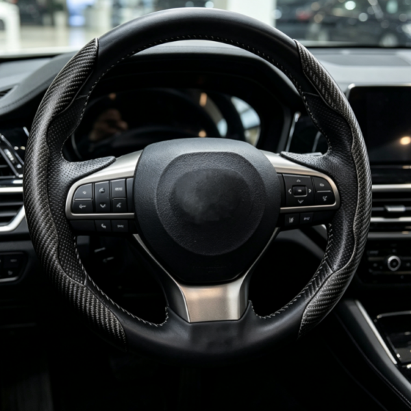Segmented Carbon Fiber Texture Car Steering Wheel Cover – Non-slip & Breathable