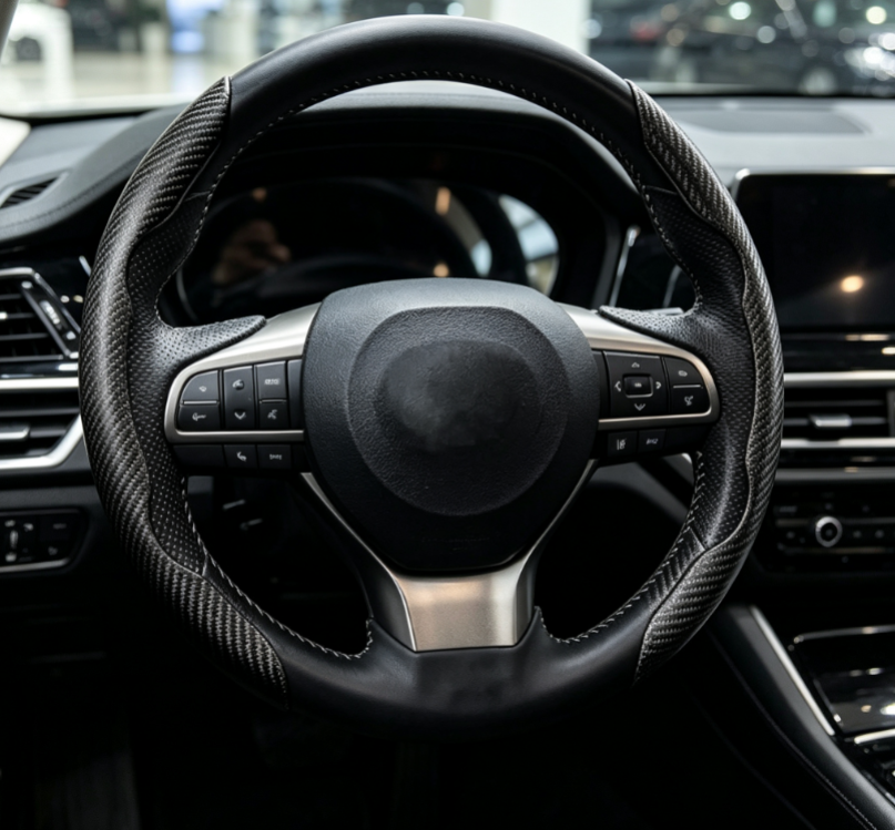 Segmented Carbon Fiber Texture Car Steering Wheel Cover – Non-slip & Breathable
