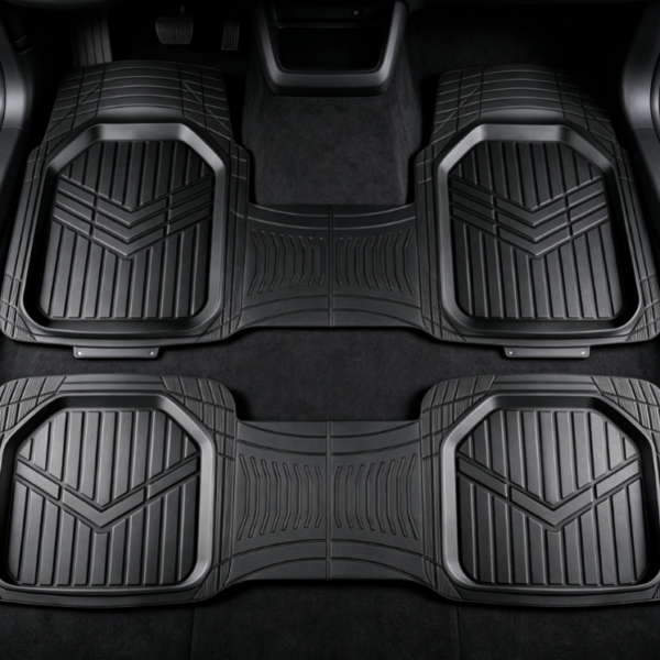 V-Pattern Rubber Car Floor Mat Set – Deep-Groove, Waterproof, and Wear-Resistant