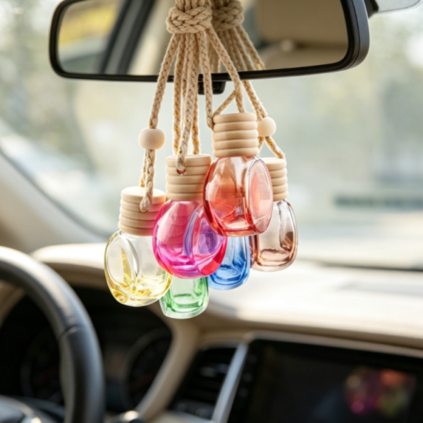 Multi-colored Egg-shaped Glass Car Diffuser – Rearview Mirror Hanging Set