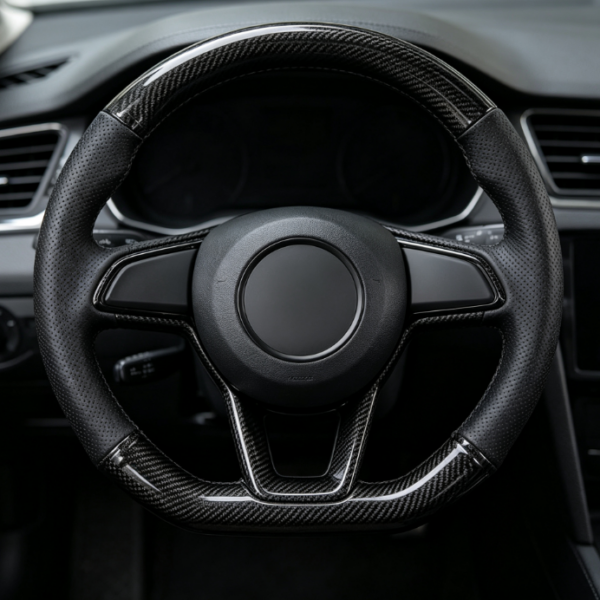 Carbon Fiber & Perforated Leather Steering Wheel Cover – Minimalist, Sporty, and Non-Slip
